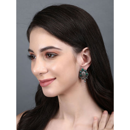 Auraa Trends Classic Oxidised Green Stone Drop Earrings For women