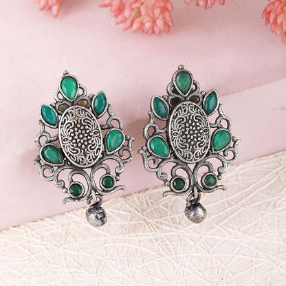 Auraa Trends Classic Oxidised Green Stone Drop Earrings For women
