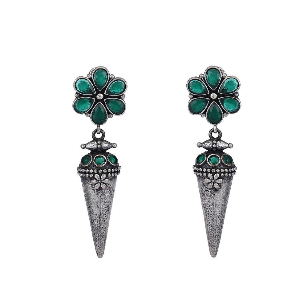 Auraa Trends Elegant Oxidised Floral Green Drop Earrings For women