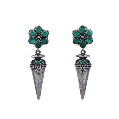 Auraa Trends Elegant Oxidised Floral Green Drop Earrings For women
