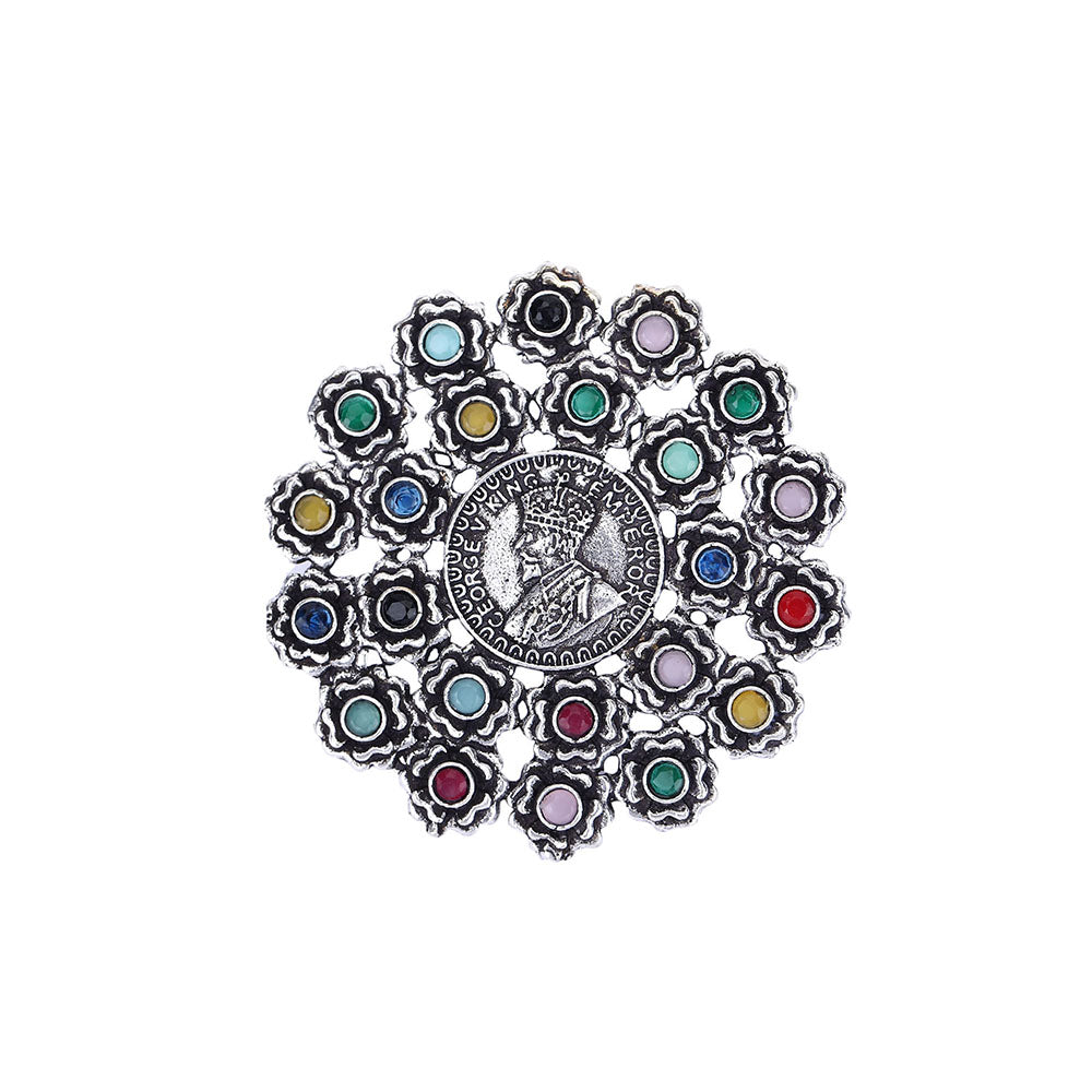 Auraa Trends Classic Oxidised Navratna Ring For women