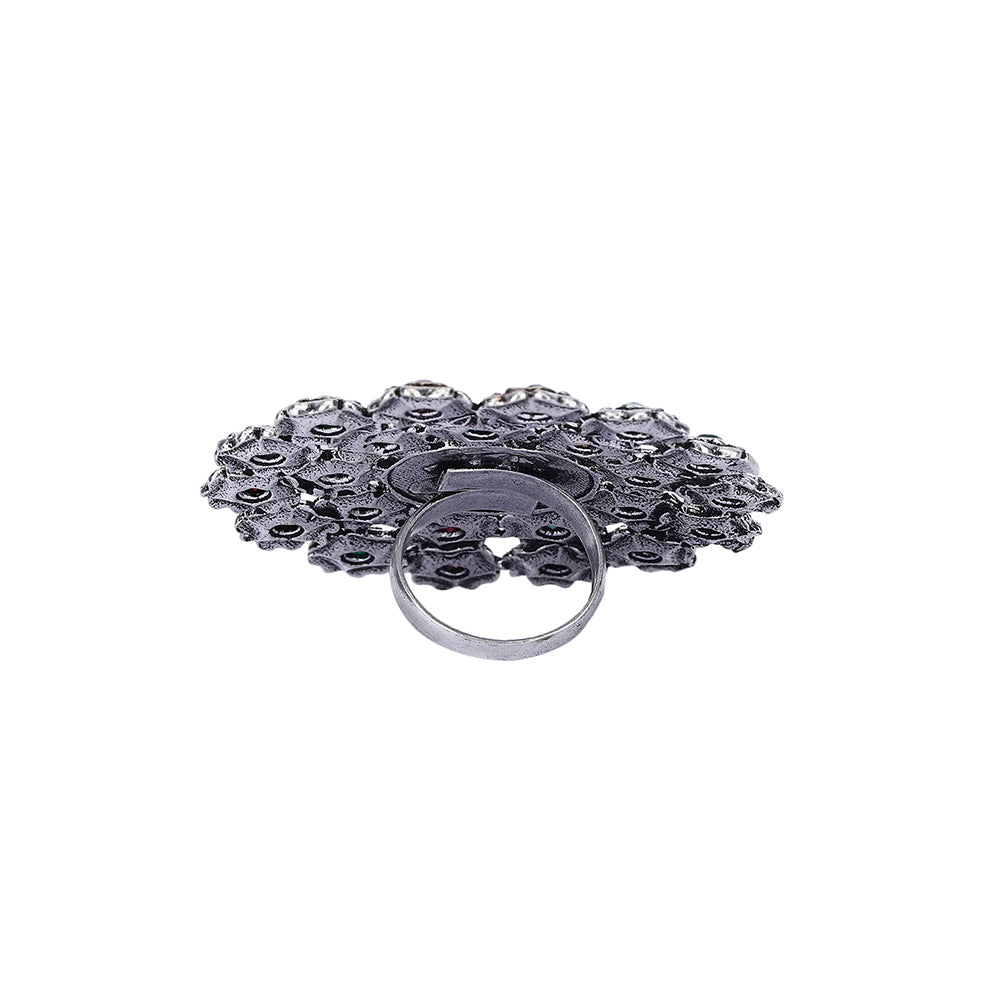Auraa Trends Classic Oxidised Navratna Ring For women
