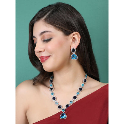 Auraa Trends Rhodium Plated American Diamond Zircon Blue Necklace Set for women