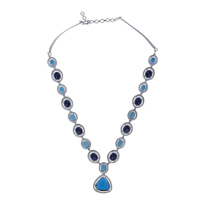 Auraa Trends Rhodium Plated American Diamond Zircon Blue Necklace Set for women