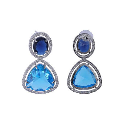 Auraa Trends Rhodium Plated American Diamond Zircon Blue Necklace Set for women