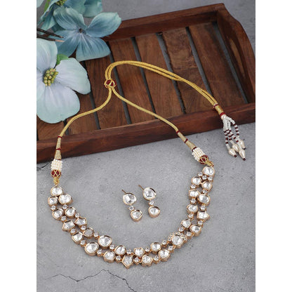 Auraa Trends 22KT Gold Plated Traditional Kundan Necklace Set for women