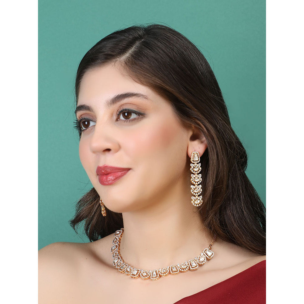 Auraa Trends 22KT Gold Plated Traditional Kundan Necklace Set for women