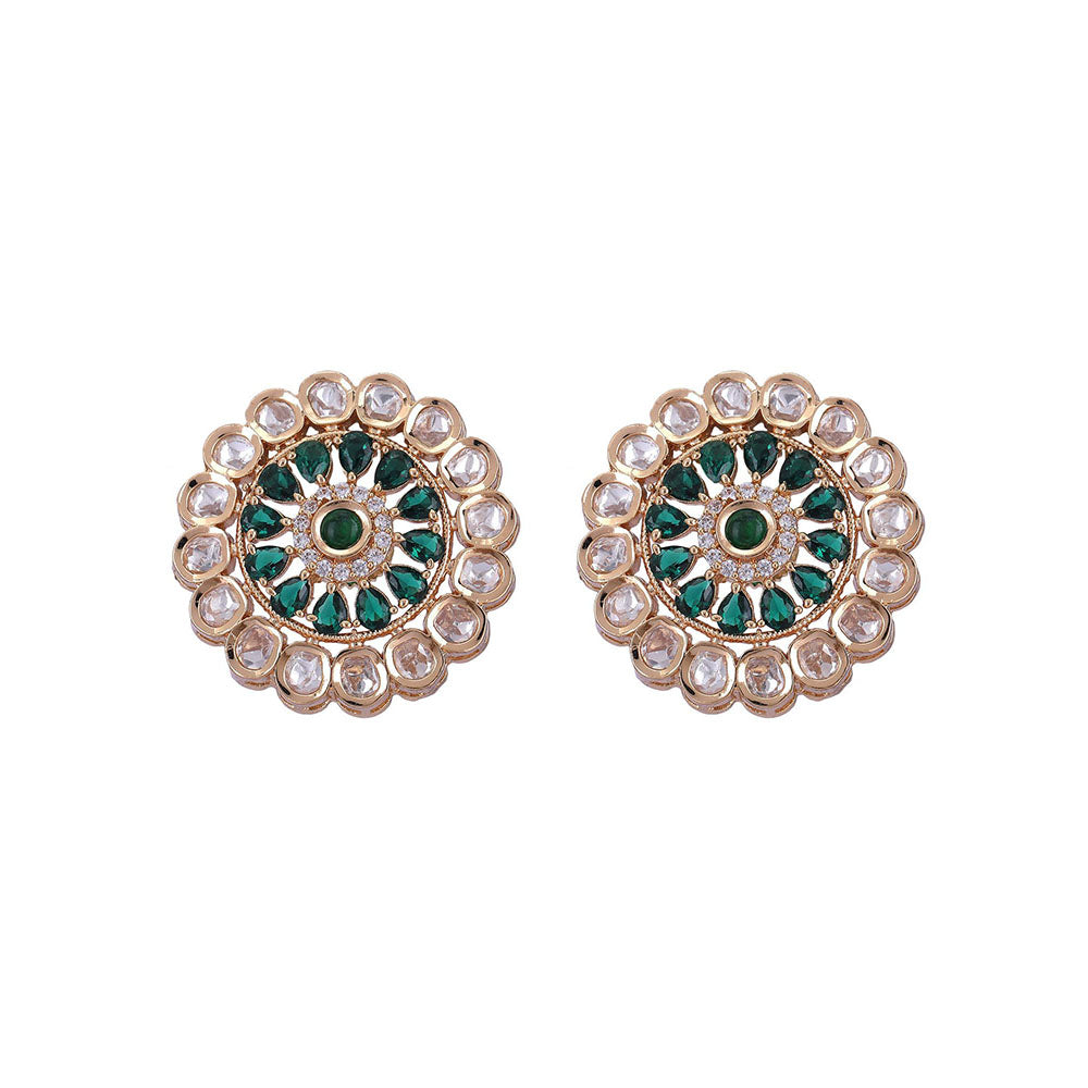 Auraa Trends 22KT Gold Plated Classic Kundan Green Studs Earrings Set for women