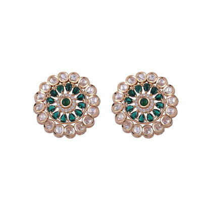 Auraa Trends 22KT Gold Plated Classic Kundan Green Studs Earrings Set for women