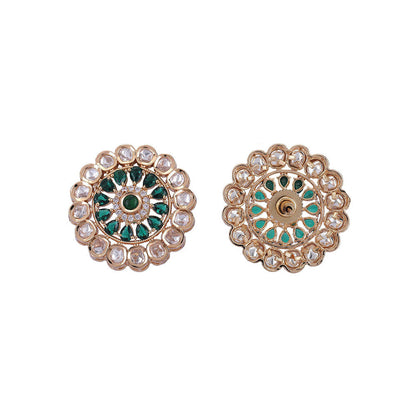 Auraa Trends 22KT Gold Plated Classic Kundan Green Studs Earrings Set for women