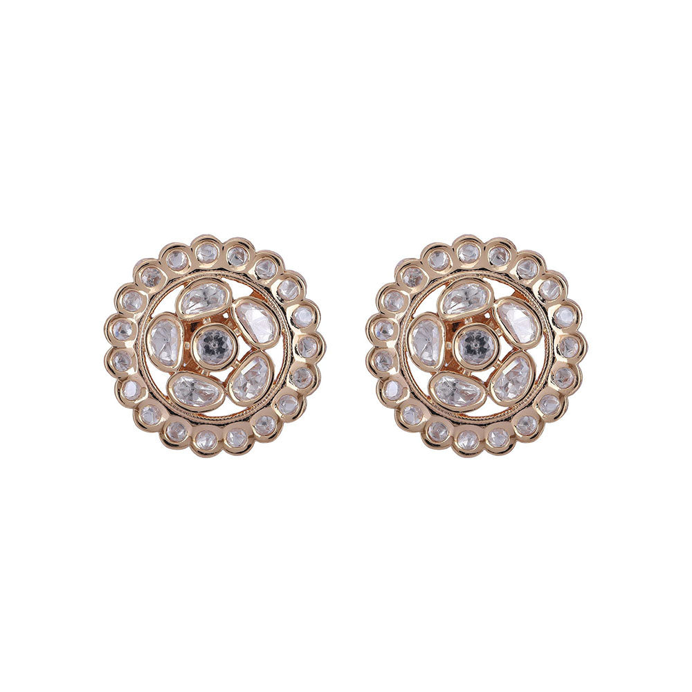 Auraa Trends 22KT Gold Plated Elegant Kundan White Studs Earrings Set for women