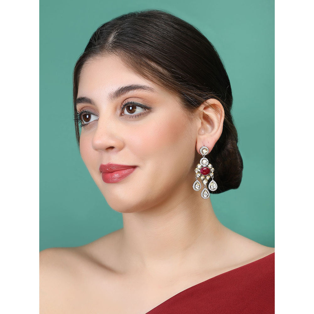 Auraa Trends 22KT Gold Plated Classic Kundan Red Earrings Set for women
