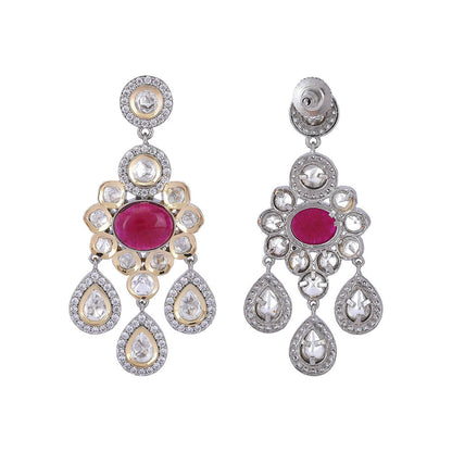 Auraa Trends 22KT Gold Plated Classic Kundan Red Earrings Set for women