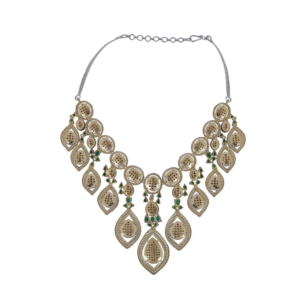Auraa Trends Rhodium Plated American Diamond Green Necklace Set for women