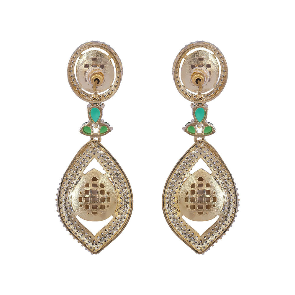 Auraa Trends Rhodium Plated American Diamond Green Necklace Set for women
