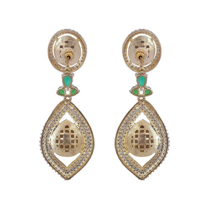 Auraa Trends Rhodium Plated American Diamond Green Necklace Set for women