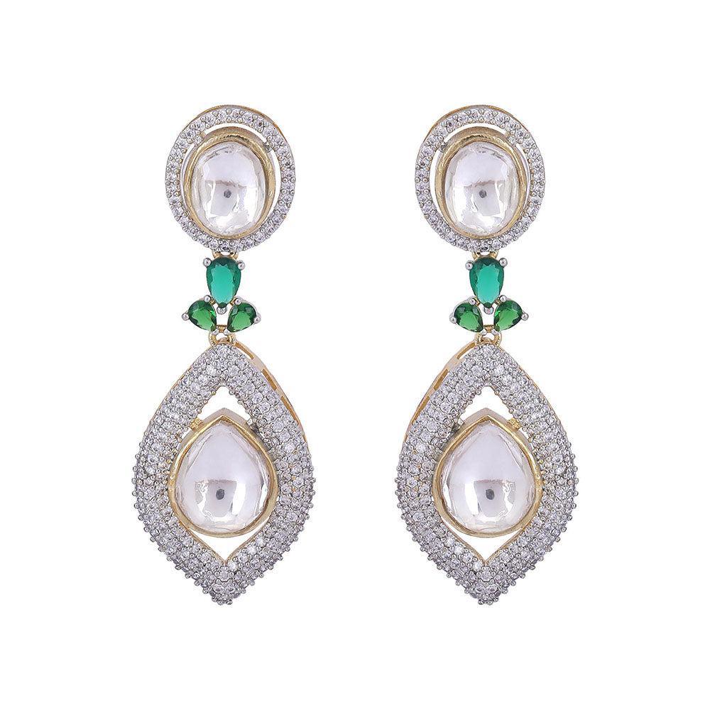 Auraa Trends Rhodium Plated American Diamond Green Necklace Set for women