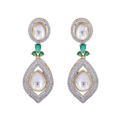 Auraa Trends Rhodium Plated American Diamond Green Necklace Set for women