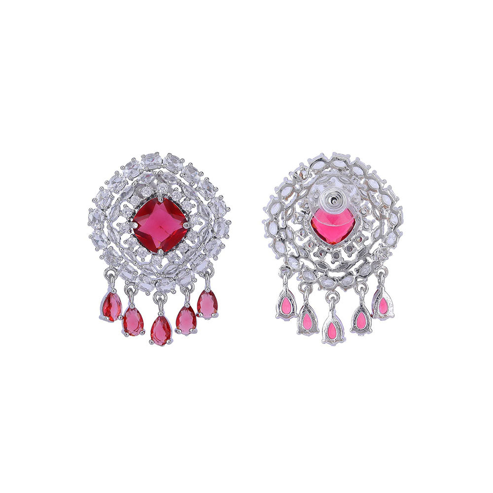 Auraa Trends Rhodium Plated American Diamond Zircon Red Necklace Set for women