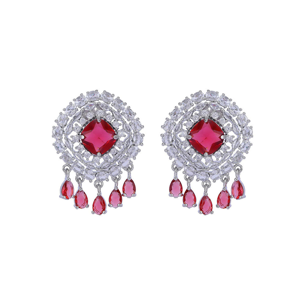 Auraa Trends Rhodium Plated American Diamond Zircon Red Necklace Set for women