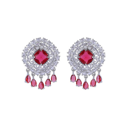 Auraa Trends Rhodium Plated American Diamond Zircon Red Necklace Set for women