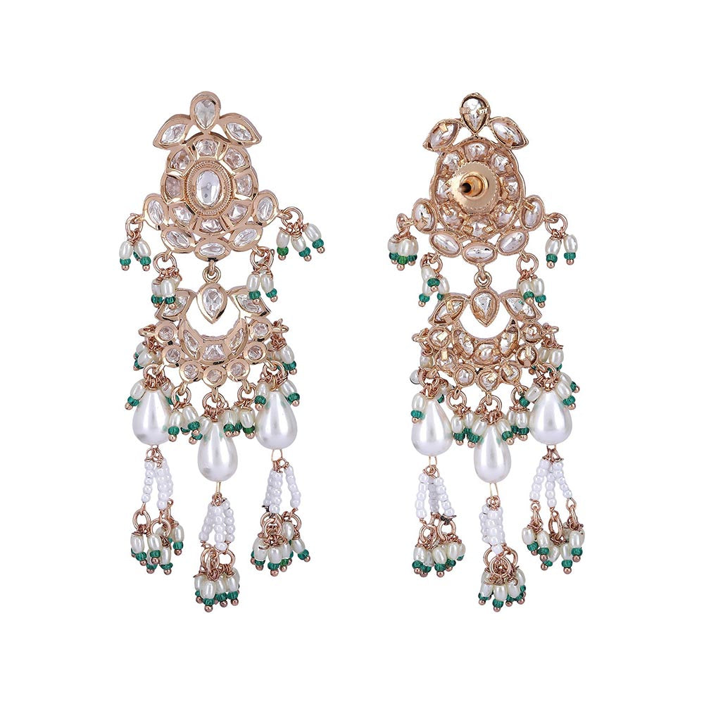 Auraa Trends 22KT Gold Plated Kundan Classic White and Green Necklace Set for women