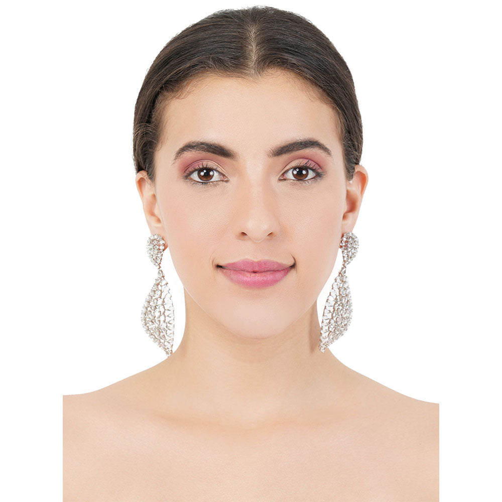 Auraa Trends Rhodium Plated American Diamond Zircon White Earrings