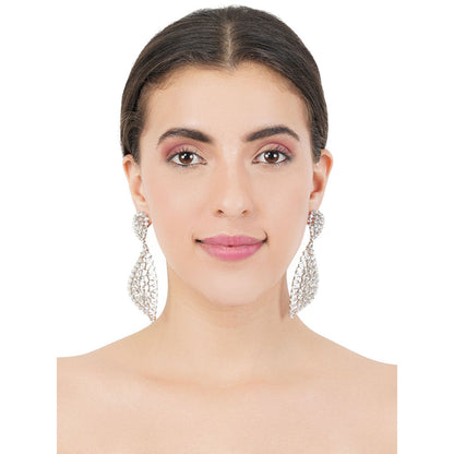 Auraa Trends Rhodium Plated American Diamond Zircon White Earrings