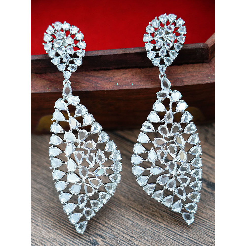 Auraa Trends Rhodium Plated American Diamond Zircon White Earrings