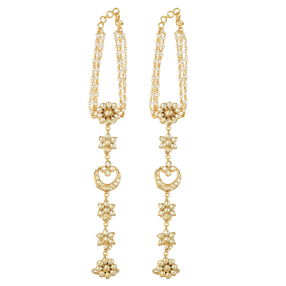 Auraa Trends 22Kt Gold Plated Classic Kundan Hathfool (Set of 2)