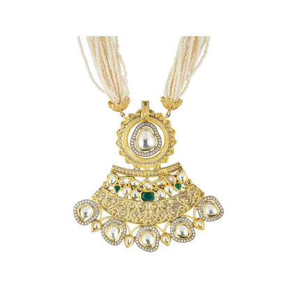 Auraa Trends 22K Gold Plated Kundan Classic Green Necklace Set for Women