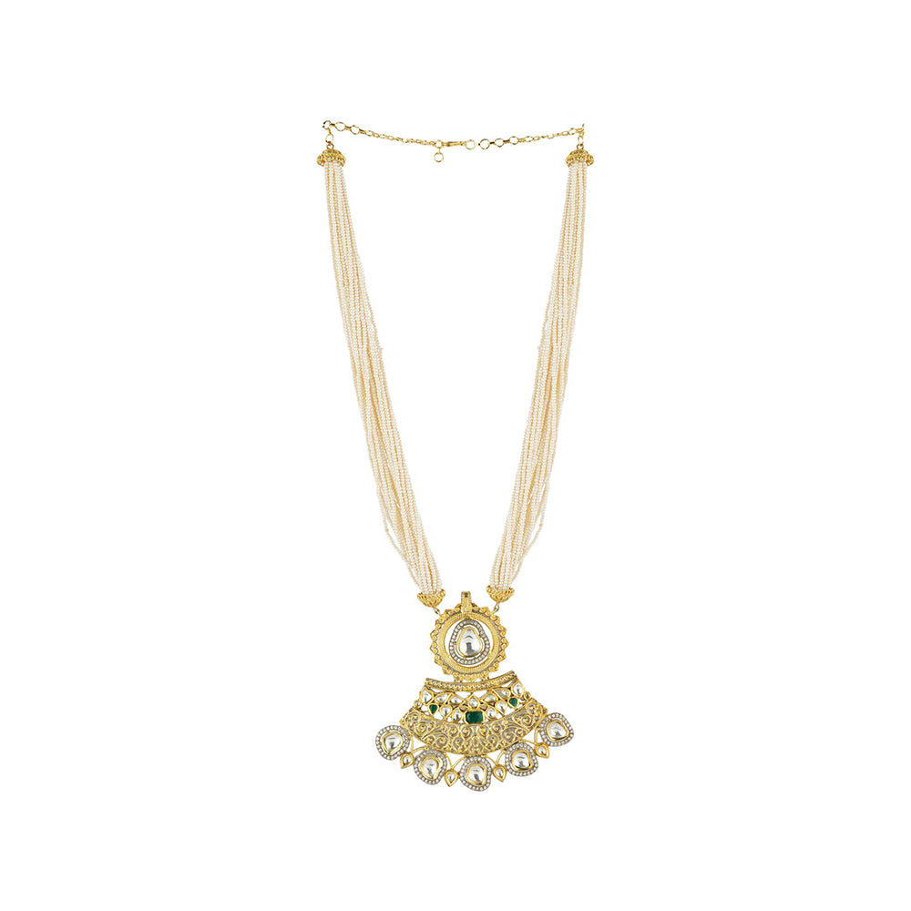 Auraa Trends 22K Gold Plated Kundan Classic Green Necklace Set for Women