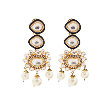 Auraa Trends 22K Gold Plated Kundan Elegant White Necklace Set for Women