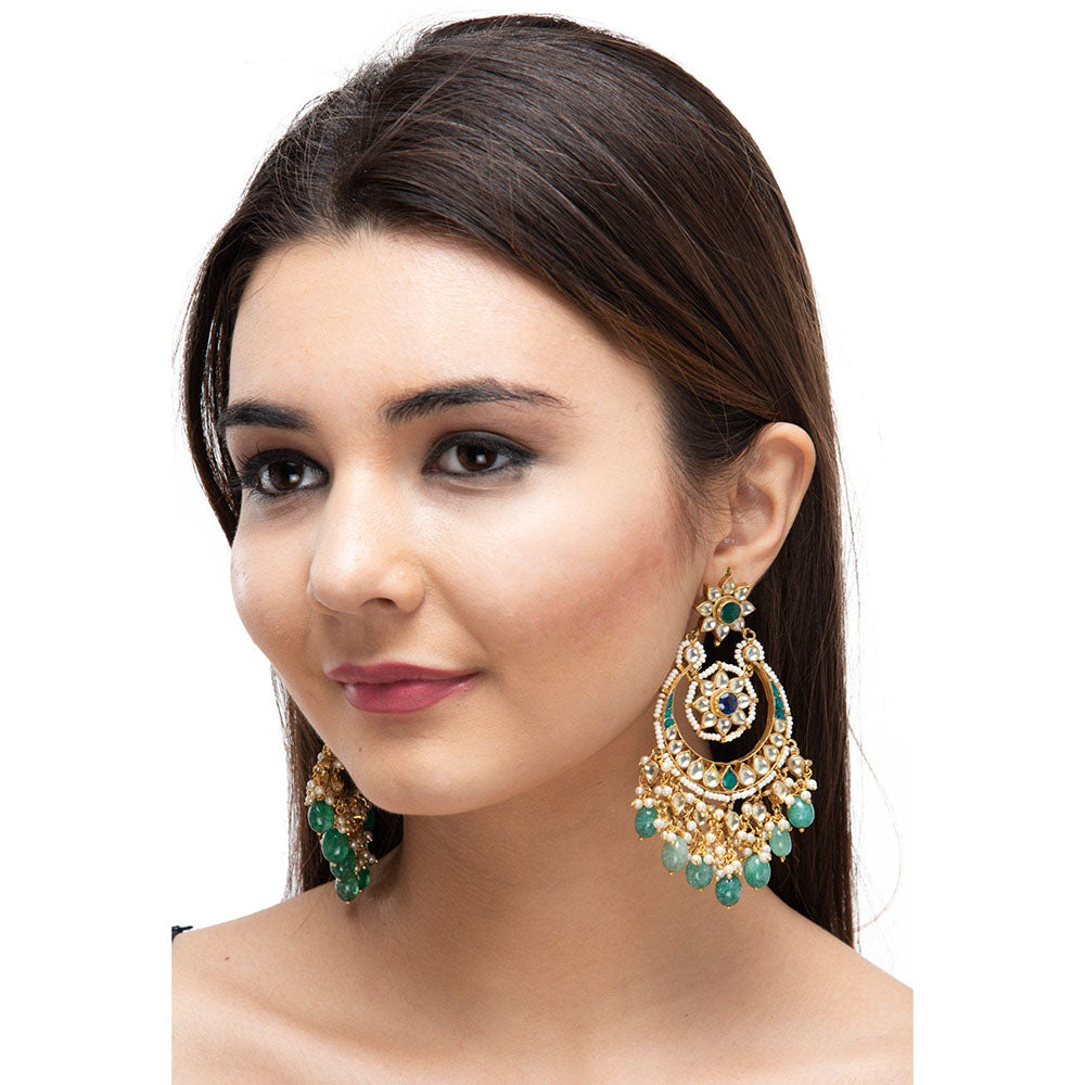 Auraa Trends 22K Gold Plated Classic Kundan Green Chandbali Earrings