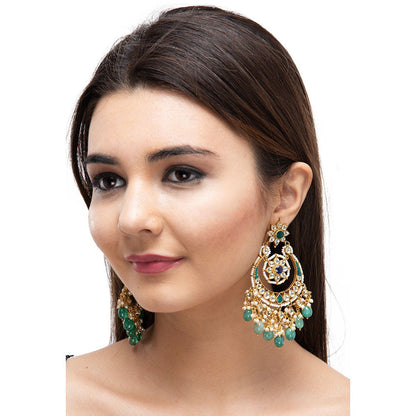 Auraa Trends 22K Gold Plated Classic Kundan Green Chandbali Earrings
