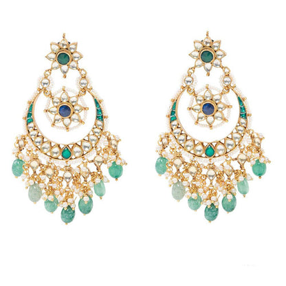 Auraa Trends 22K Gold Plated Classic Kundan Green Chandbali Earrings