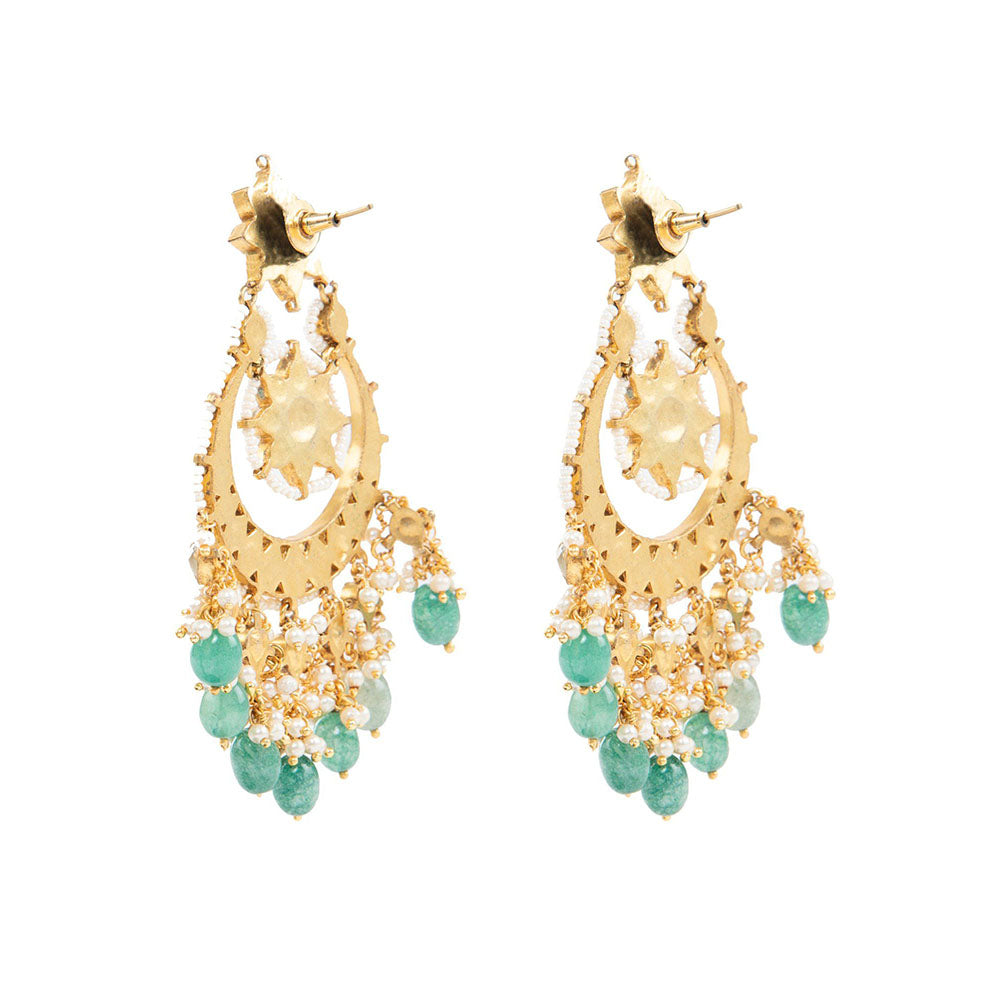 Auraa Trends 22K Gold Plated Classic Kundan Green Chandbali Earrings