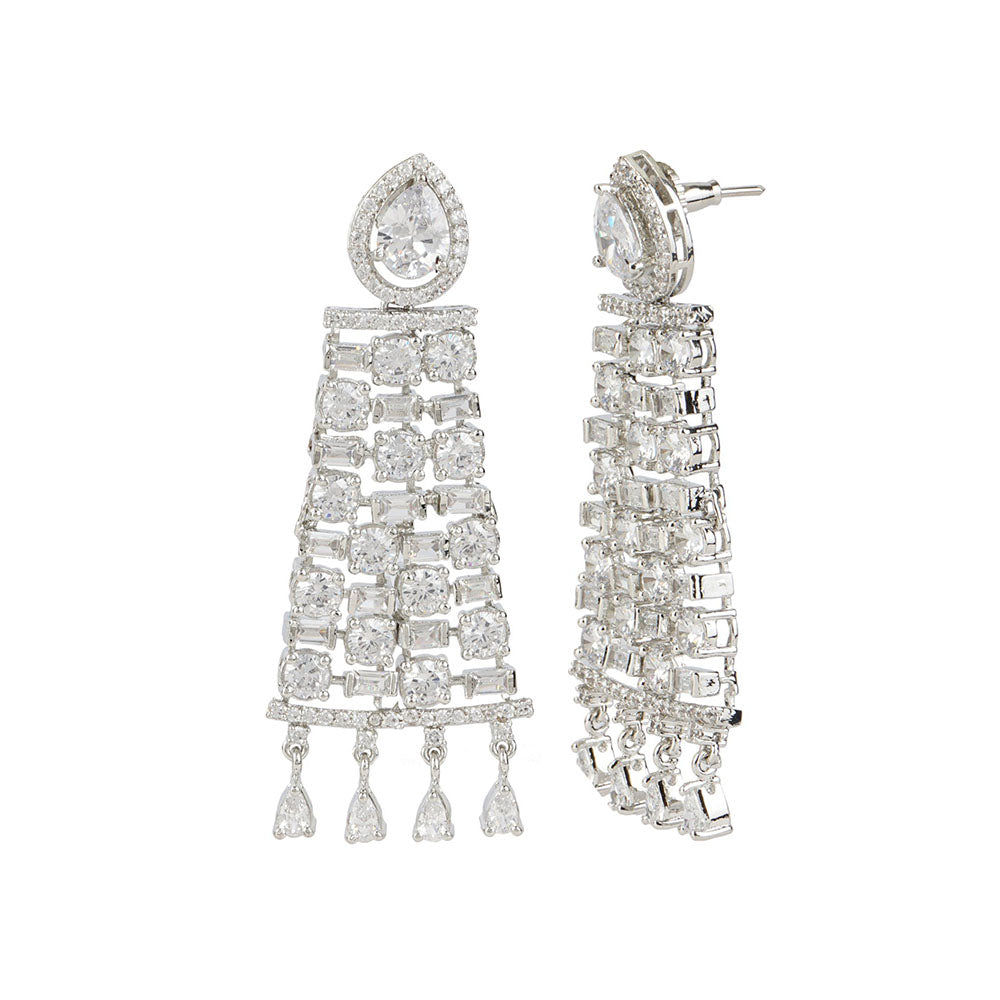 Auraa Trends Rhodium Plated American Diamond Zircon White Necklace Set for Women