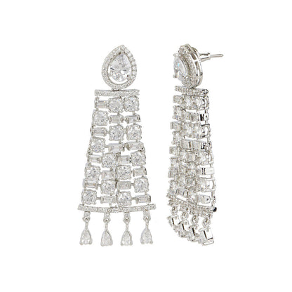 Auraa Trends Rhodium Plated American Diamond Zircon White Necklace Set for Women