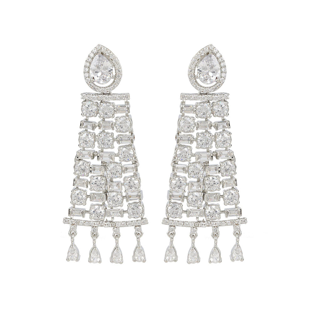 Auraa Trends Rhodium Plated American Diamond Zircon White Necklace Set for Women