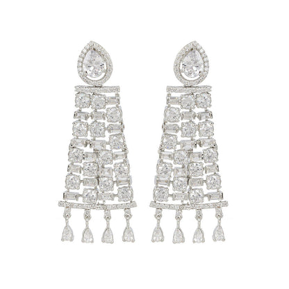 Auraa Trends Rhodium Plated American Diamond Zircon White Necklace Set for Women