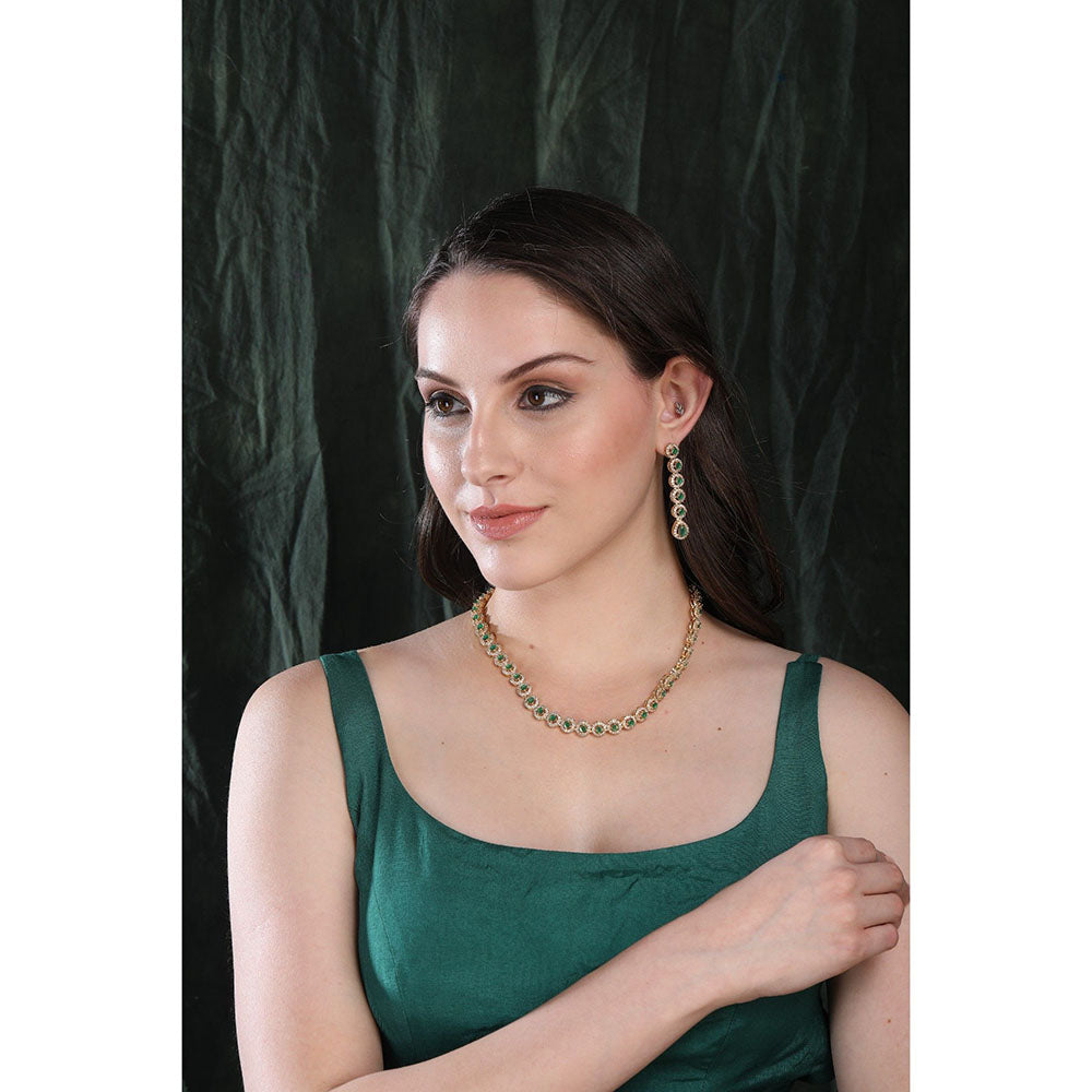 Auraa Trends 22Kt Gold Plated Kundan Classic Green Jewellery Set For Women And Girls