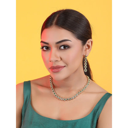 Auraa Trends 22Kt Gold Plated Kundan Classic Green Jewellery Set For Women And Girls