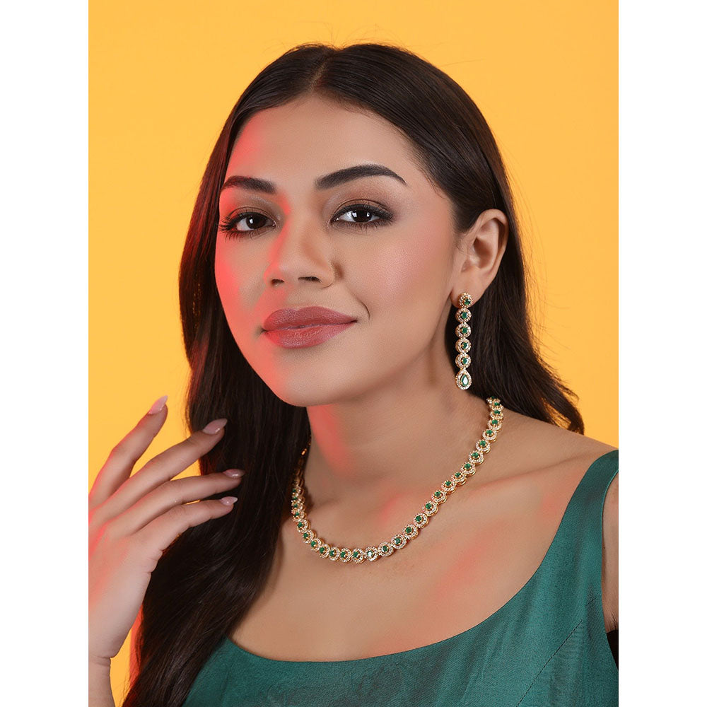Auraa Trends 22Kt Gold Plated Kundan Classic Green Jewellery Set For Women And Girls