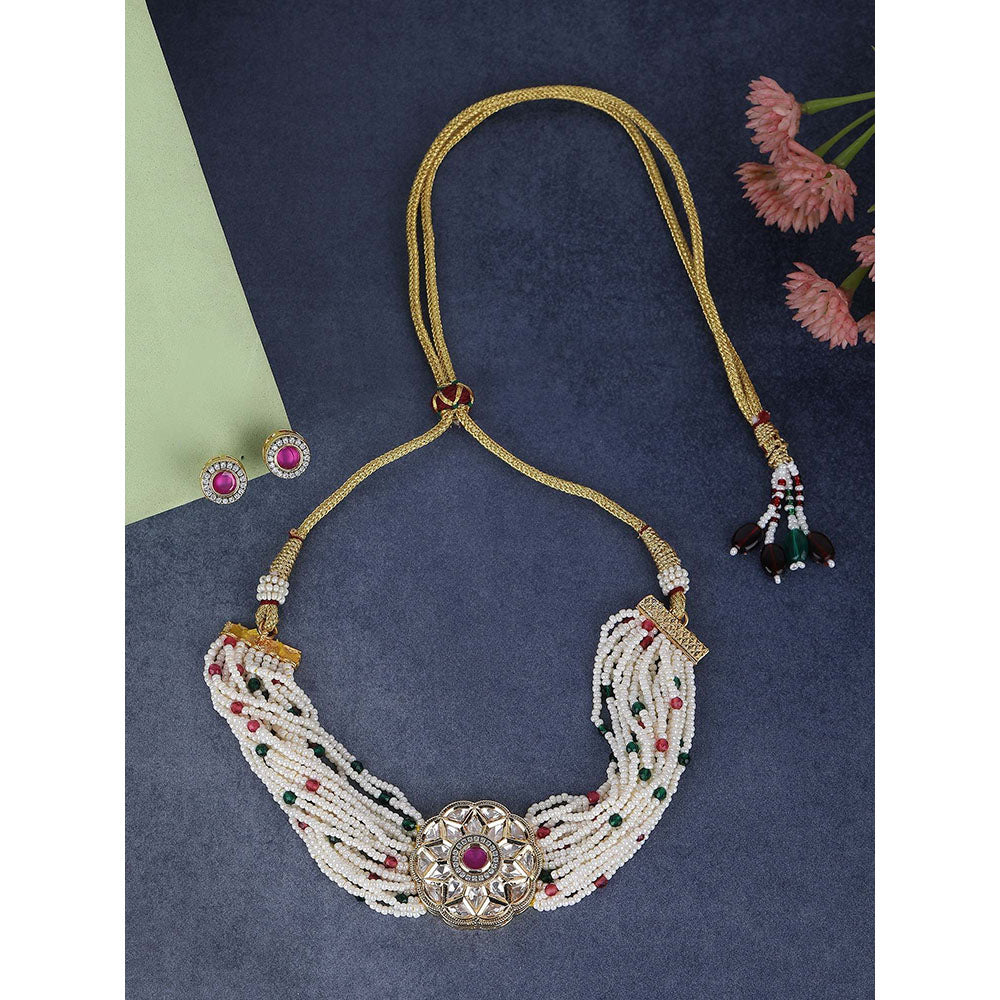Auraa Trends Elegant Gold & White Choker Jewellery Set With Change Able Stones