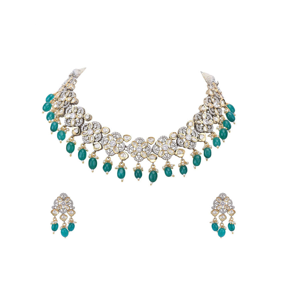 Auraa Trends 22K Gold Plated Green Kundan Studded Choker Jewellery Set For Women
