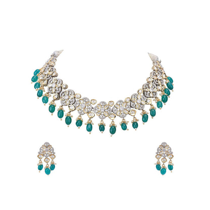 Auraa Trends 22K Gold Plated Green Kundan Studded Choker Jewellery Set For Women