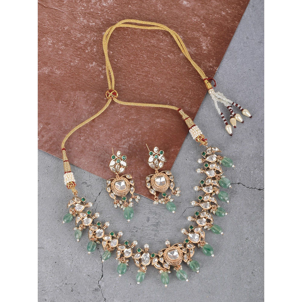 Auraa Trends Green Kundan Jade Glow Embellished Jewellery Set For Women