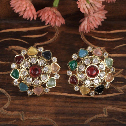 Auraa Trends Multi-Colour Pearl Kundan Stud Earrings For Women