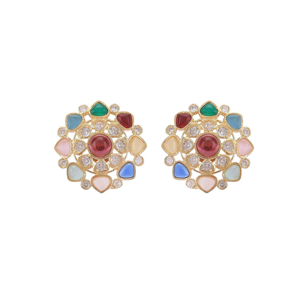 Auraa Trends Multi-Colour Pearl Kundan Stud Earrings For Women